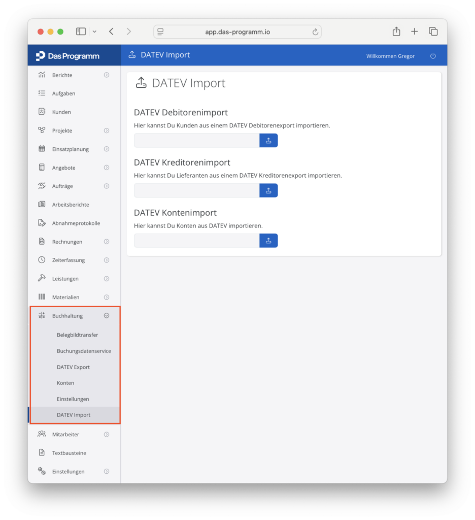 Importiere Kreditoren, Debitoren und Konten aus DATEV ins Programm